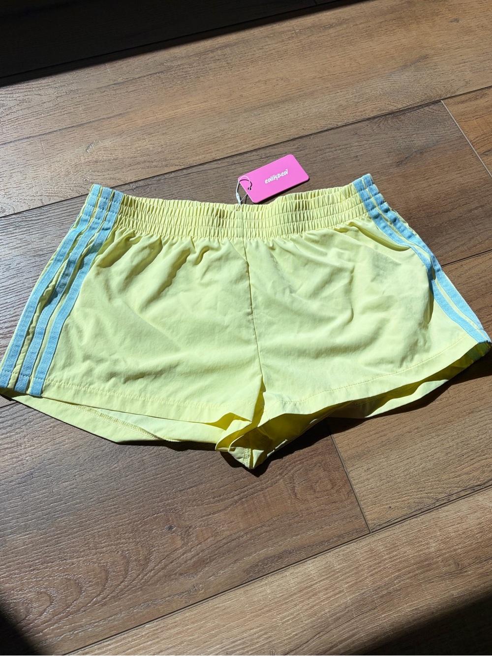 Edikted Yellow Athletic Shorts with Light Blue Side Stripes    NEW!